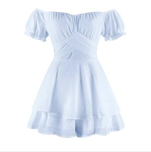 Blue Off The Shoulder Ruffle Romper